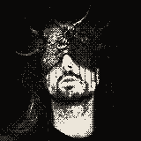 Pixel portrait of Pablo wearing an ornate dark mask
